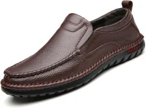Optigard Men's Slip On Hollow Breathable Soft Leather Loafers,Casual Lightweight Walking Boat Shoes Comfort Flat Driving Shoes Moccasins Sandals
