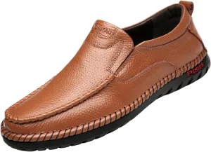 Optigard Men's Slip On Hollow Breathable Soft Leather Loafers,Casual Lightweight Walking Boat Shoes Comfort Flat Driving Shoes Moccasins Sandals