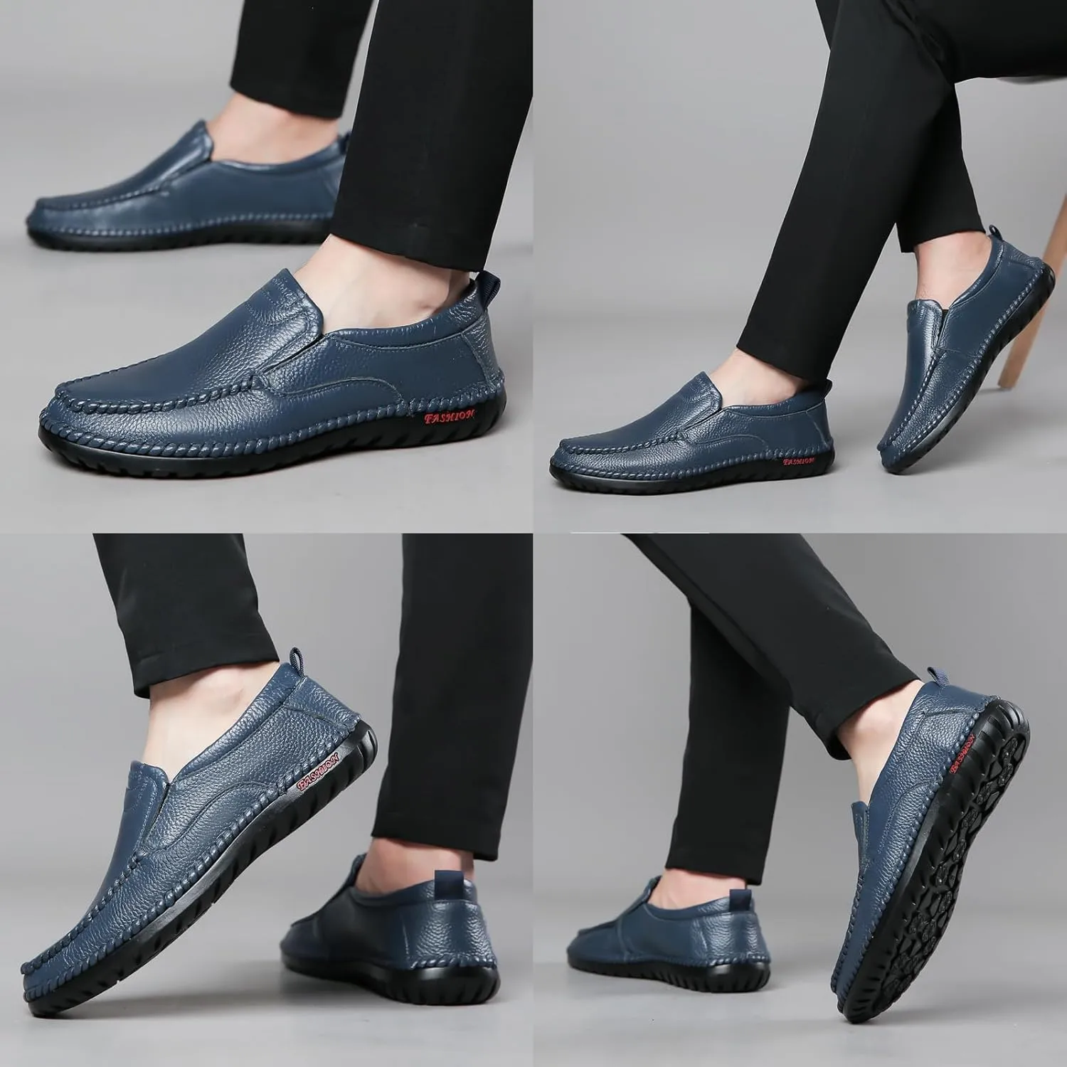 Optigard Men's Slip On Hollow Breathable Soft Leather Loafers,Casual Lightweight Walking Boat Shoes Comfort Flat Driving Shoes Moccasins Sandals