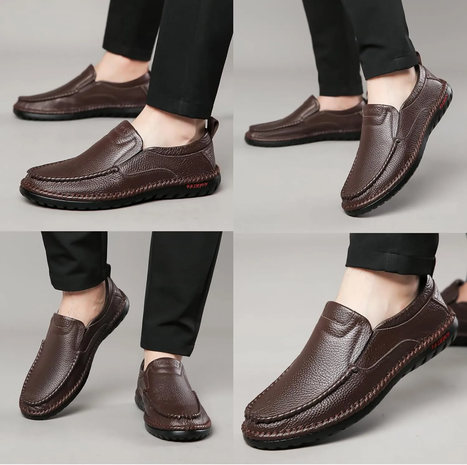 Optigard Men's Slip On Hollow Breathable Soft Leather Loafers,Casual Lightweight Walking Boat Shoes Comfort Flat Driving Shoes Moccasins Sandals