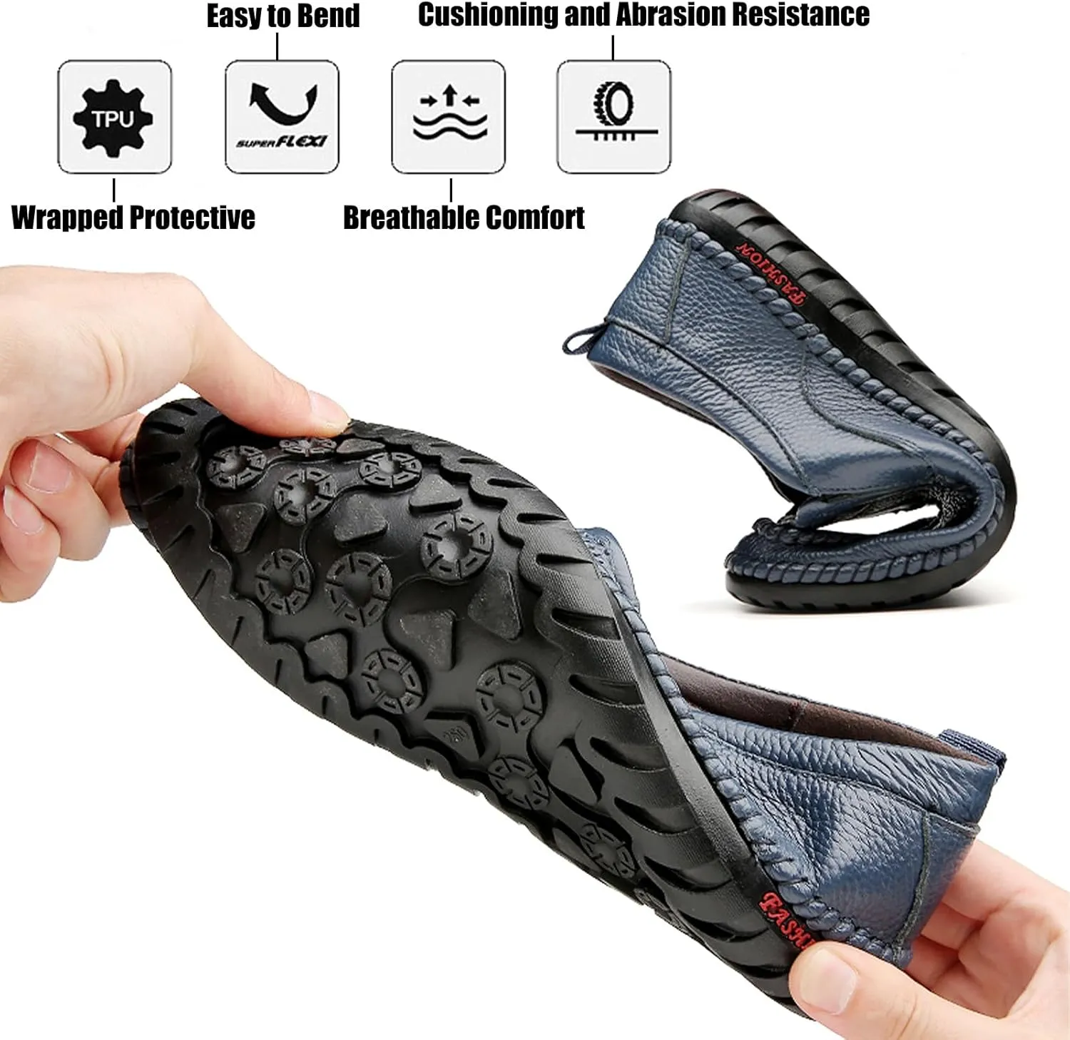Optigard Men's Slip On Hollow Breathable Soft Leather Loafers,Casual Lightweight Walking Boat Shoes Comfort Flat Driving Shoes Moccasins Sandals