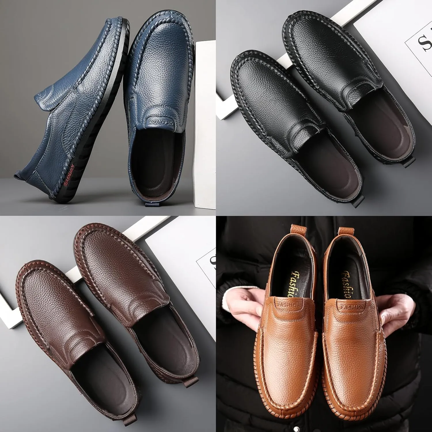 Optigard Men's Slip On Hollow Breathable Soft Leather Loafers,Casual Lightweight Walking Boat Shoes Comfort Flat Driving Shoes Moccasins Sandals