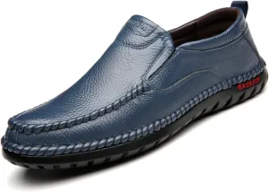 Optigard Men's Slip On Hollow Breathable Soft Leather Loafers,Casual Lightweight Walking Boat Shoes Comfort Flat Driving Shoes Moccasins Sandals