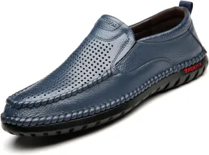 Optigard Men's Slip On Hollow Breathable Soft Leather Loafers,Casual Lightweight Walking Boat Shoes Comfort Flat Driving Shoes Moccasins Sandals