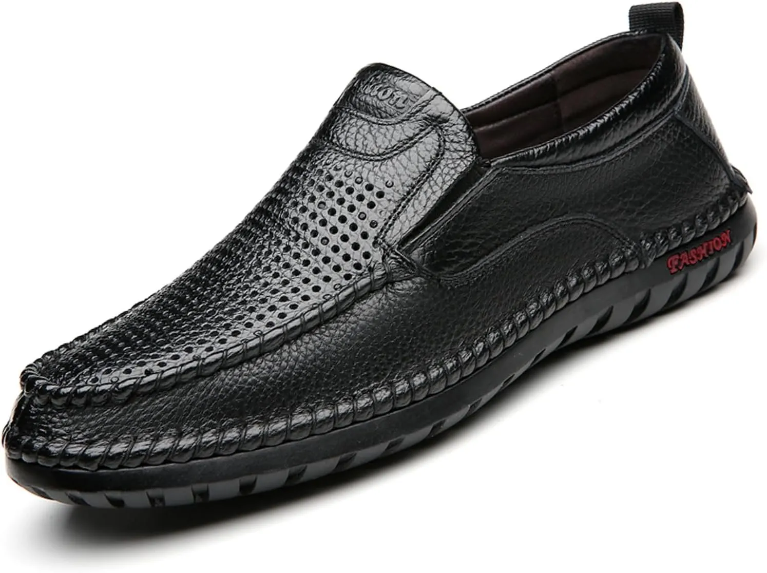 Optigard Men's Slip On Hollow Breathable Soft Leather Loafers,Casual Lightweight Walking Boat Shoes Comfort Flat Driving Shoes Moccasins Sandals