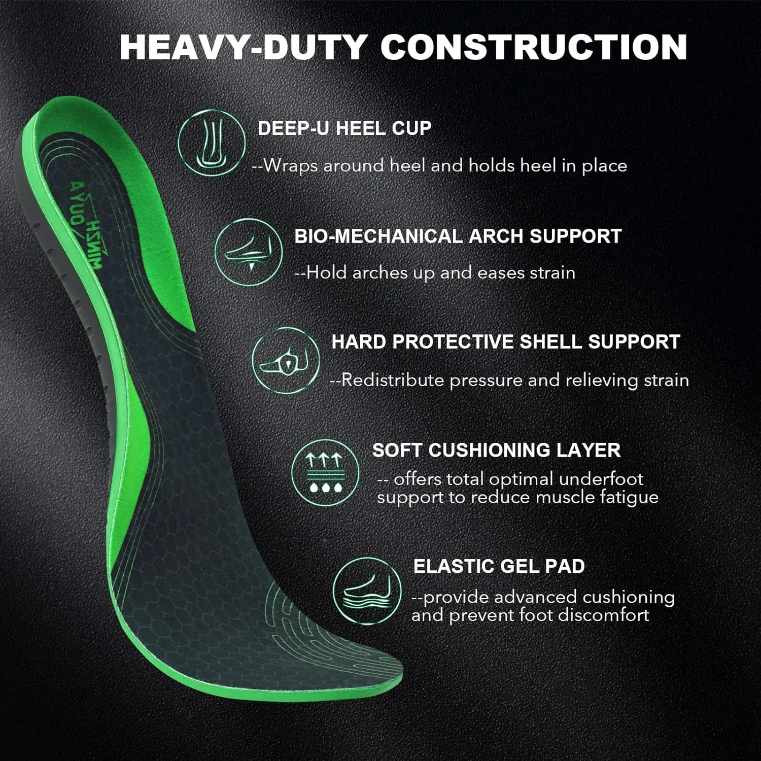Plantar Fasciitis Insoles Men Women, Heavy Duty High Arch Support Orthotic Insoles for Plantar Fasciitis Pain Relief, 200lbs , for Walking, Running,Standing (M (Men 8-9.5/Women 9-10.5))