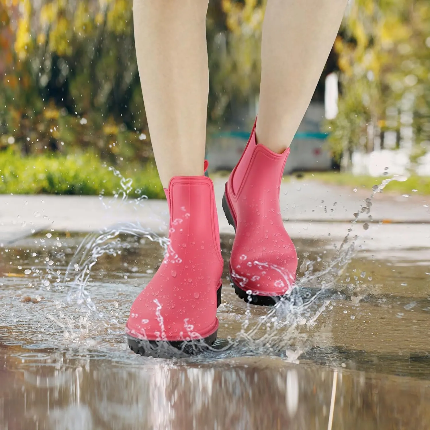PTEROMY Ankle Rain Boots for Women, Anti-Slipping RainBoots, Chelsea Boots with Comfortable Insoles, Waterproof Shoes for Camping, Gardening and Yard Work