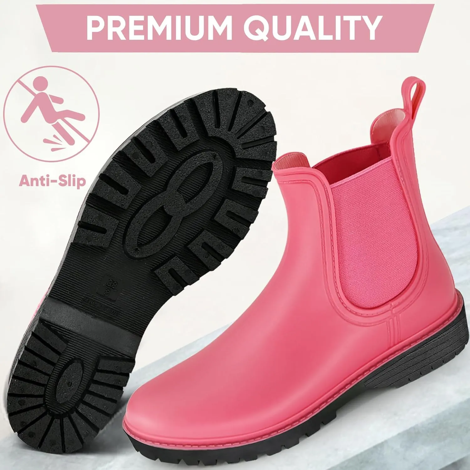 PTEROMY Ankle Rain Boots for Women, Anti-Slipping RainBoots, Chelsea Boots with Comfortable Insoles, Waterproof Shoes for Camping, Gardening and Yard Work