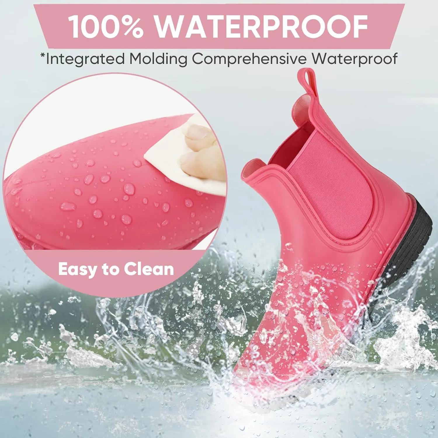 PTEROMY Ankle Rain Boots for Women, Anti-Slipping RainBoots, Chelsea Boots with Comfortable Insoles, Waterproof Shoes for Camping, Gardening and Yard Work
