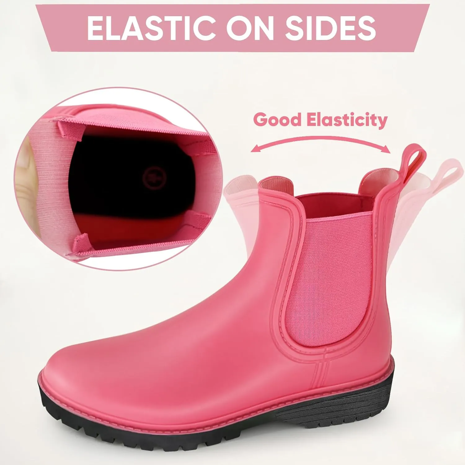PTEROMY Ankle Rain Boots for Women, Anti-Slipping RainBoots, Chelsea Boots with Comfortable Insoles, Waterproof Shoes for Camping, Gardening and Yard Work
