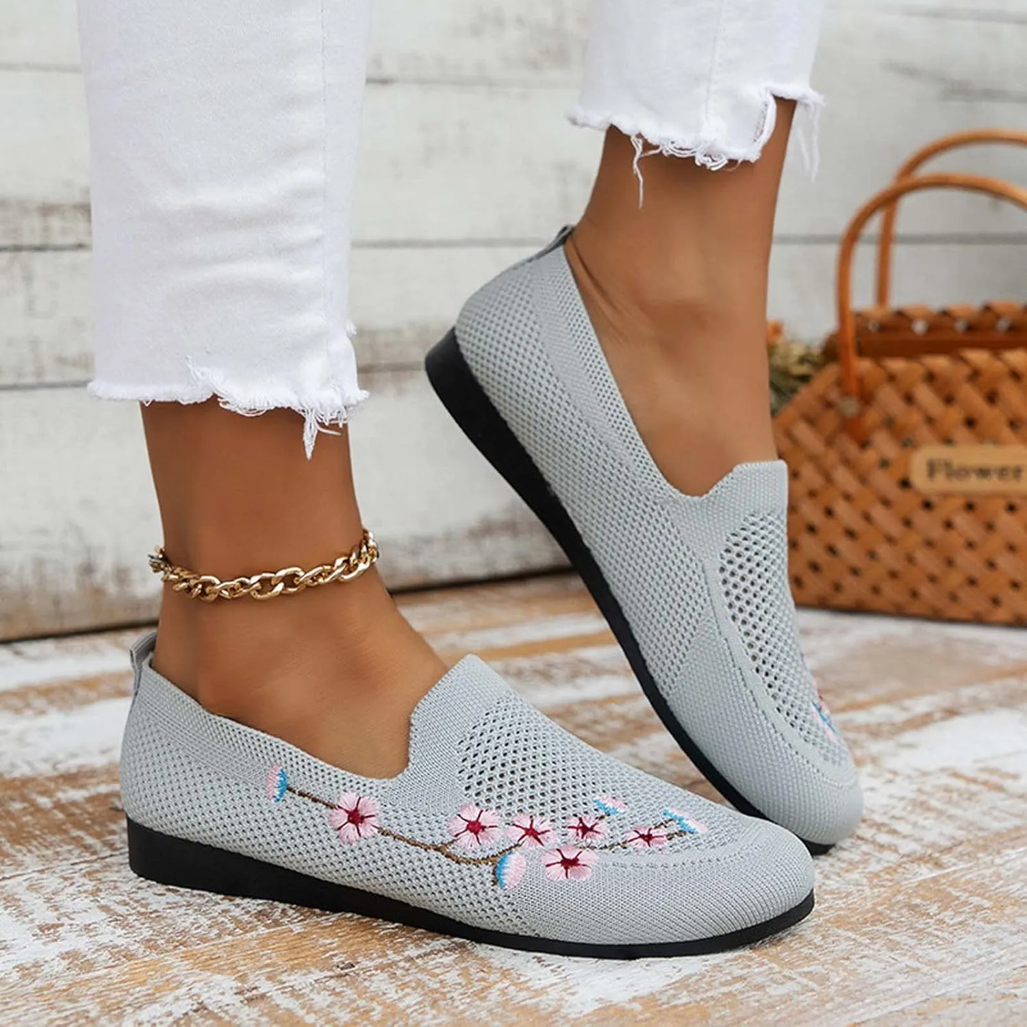 Retro Loafers Shoes for Women Casual Round Toe Ballet Flats Walking Sneakers Driving Office Wide Dressy Shoe Footwear