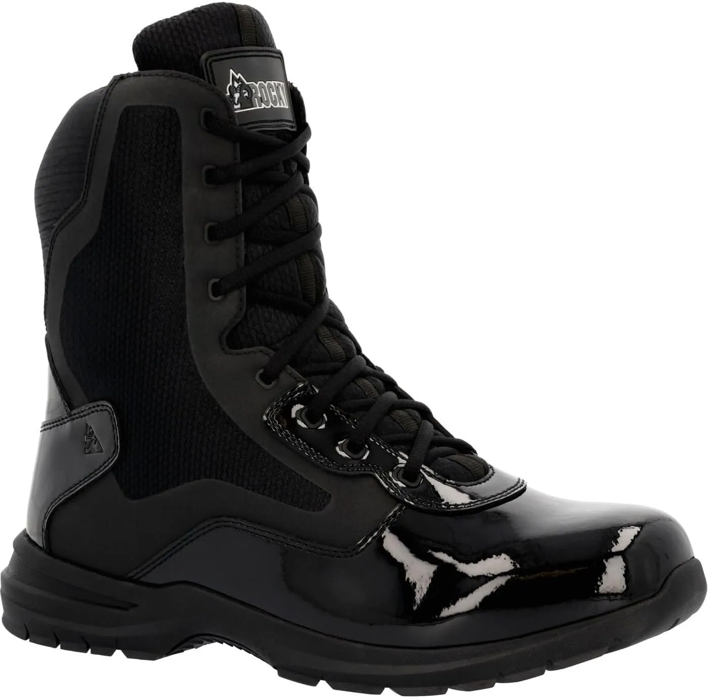 ROCKY Cadet 8" Black Side Zip Public Service Boot, Black, Size 12(W)