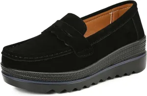 Ruitaoo Women's Slip On Platform Loafers Comfort Suede Wedge Shoes Low Top Moccasins