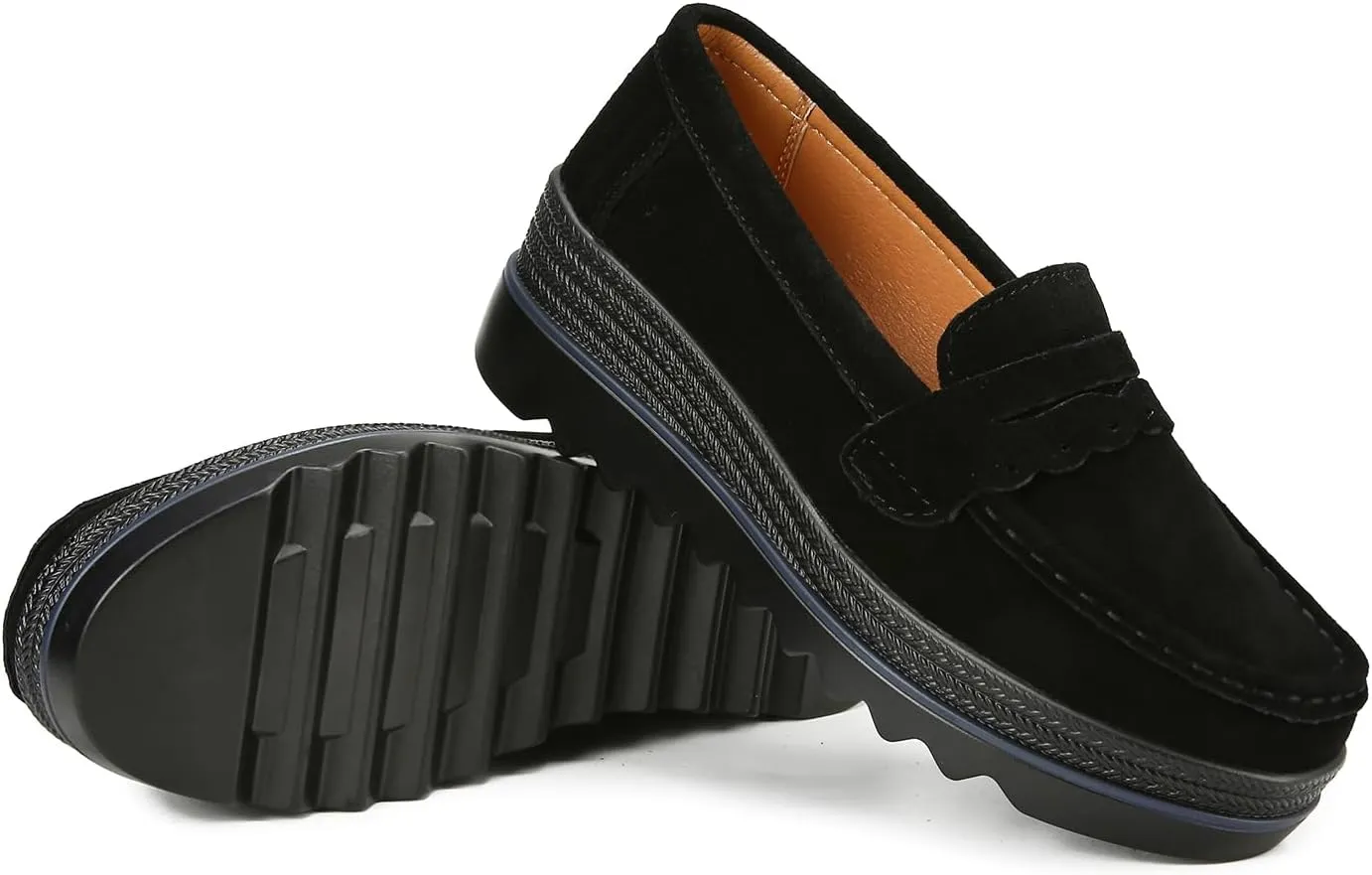 Ruitaoo Women's Slip On Platform Loafers Comfort Suede Wedge Shoes Low Top Moccasins