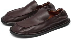 Santimon Men’s Soft Leather Slip-On Loafers – Elastic Back Ultra-Flexible Dress Shoes, Lightweight Business Casual Moc Shoes for Travel, Work & Daily Comfort