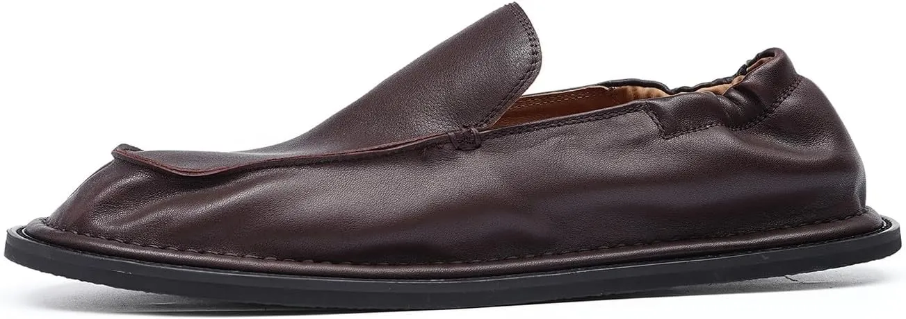 Santimon Men’s Soft Leather Slip-On Loafers – Elastic Back Ultra-Flexible Dress Shoes, Lightweight Business Casual Moc Shoes for Travel, Work & Daily Comfort