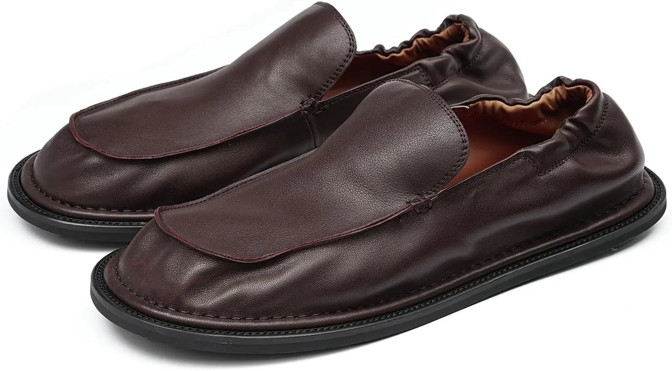 Santimon Men’s Soft Leather Slip-On Loafers – Elastic Back Ultra-Flexible Dress Shoes, Lightweight Business Casual Moc Shoes for Travel, Work & Daily Comfort