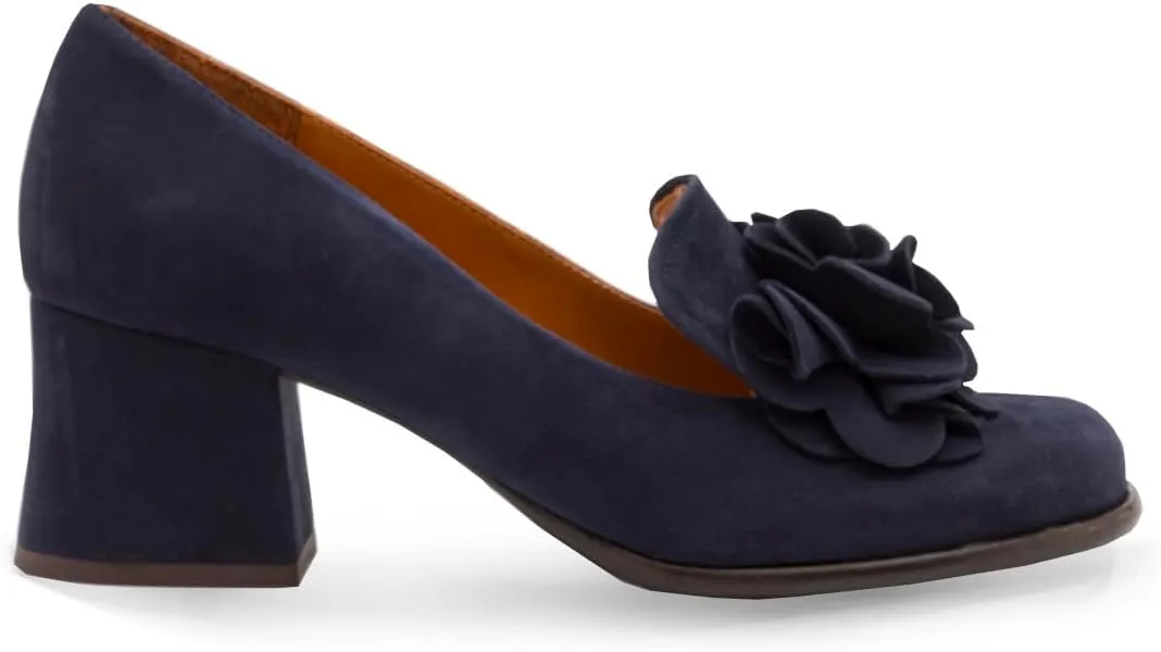 SHODENSE Women Chunky Block Heel Suede Pumps Square Closed Toe Slip On Loafers Floral Decoration 2" Mid Thick Heel Dress Loafer for Office Ladies Work Business Bridal Wedding Party Comfort 4-11 M US