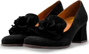 SHODENSE Women Chunky Block Heel Suede Pumps Square Closed Toe Slip On Loafers Floral Decoration 2" Mid Thick Heel Dress Loafer for Office Ladies Work Business Bridal Wedding Party Comfort 4-11 M US