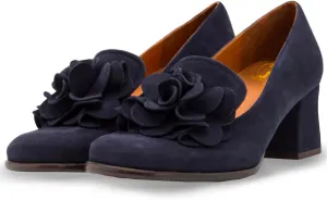 SHODENSE Women Chunky Block Heel Suede Pumps Square Closed Toe Slip On Loafers Floral Decoration 2" Mid Thick Heel Dress Loafer for Office Ladies Work Business Bridal Wedding Party Comfort 4-11 M US