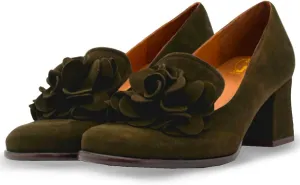 SHODENSE Women Chunky Block Heel Suede Pumps Square Closed Toe Slip On Loafers Floral Decoration 2" Mid Thick Heel Dress Loafer for Office Ladies Work Business Bridal Wedding Party Comfort 4-11 M US