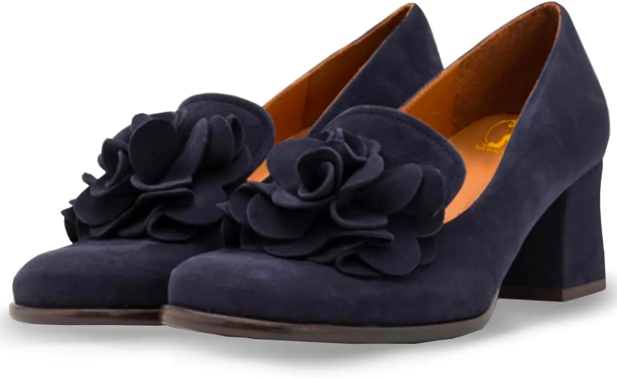 SHODENSE Women Chunky Block Heel Suede Pumps Square Closed Toe Slip On Loafers Floral Decoration 2" Mid Thick Heel Dress Loafer for Office Ladies Work Business Bridal Wedding Party Comfort 4-11 M US