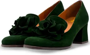 SHODENSE Women Chunky Block Heel Suede Pumps Square Closed Toe Slip On Loafers Floral Decoration 2" Mid Thick Heel Dress Loafer for Office Ladies Work Business Bridal Wedding Party Comfort 4-11 M US