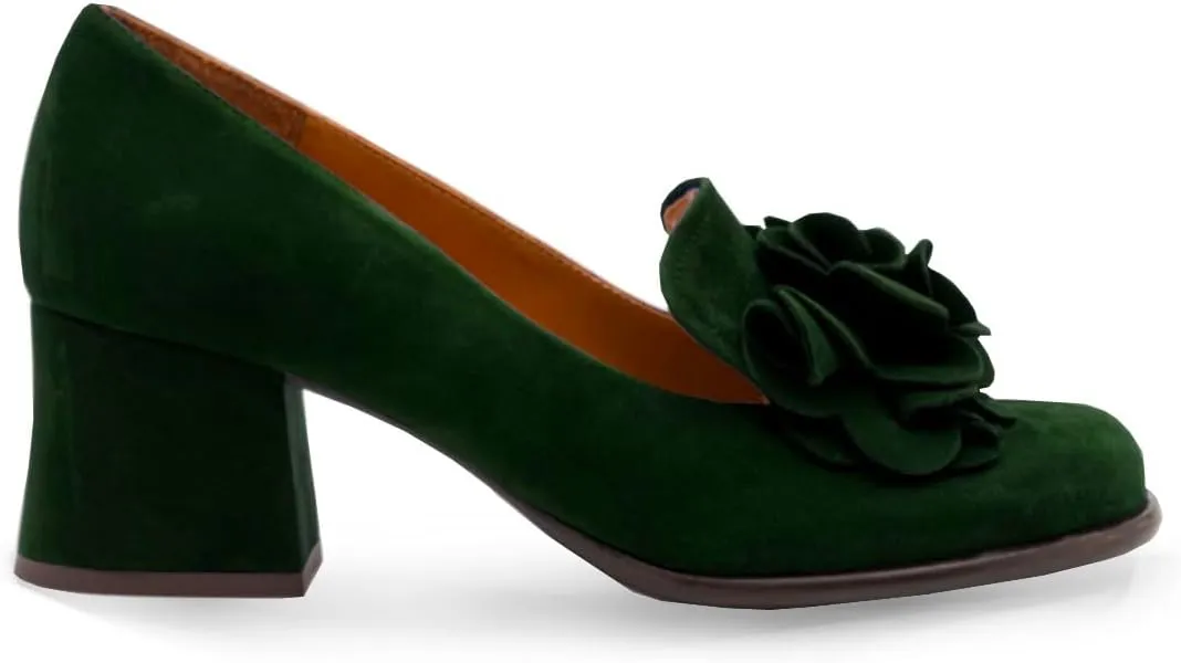 SHODENSE Women Chunky Block Heel Suede Pumps Square Closed Toe Slip On Loafers Floral Decoration 2" Mid Thick Heel Dress Loafer for Office Ladies Work Business Bridal Wedding Party Comfort 4-11 M US