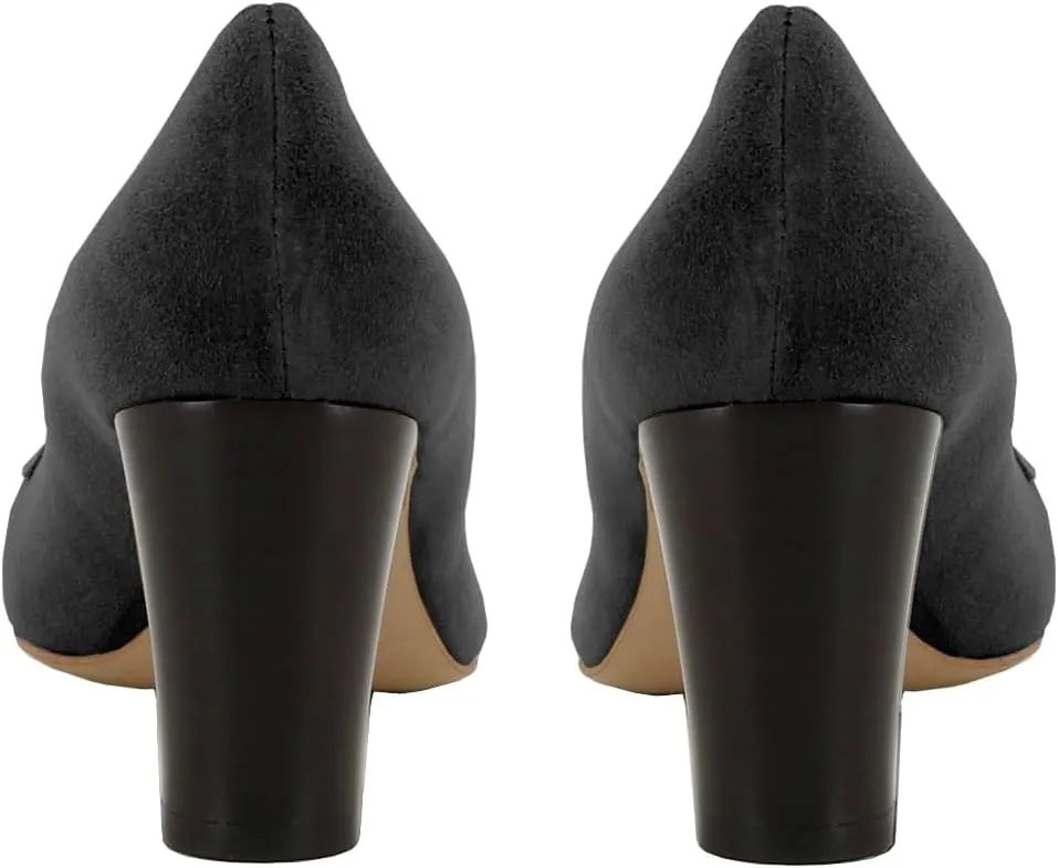 SHODENSE Women Chunky High Heel Loafers Pumps Suede Round Toe Slip On Loafers Heels 3 inch Block Heel Dress Shoes Pumps Comfort Office Ladies Penny Loafers Walking Retro Casual 4-11 M US