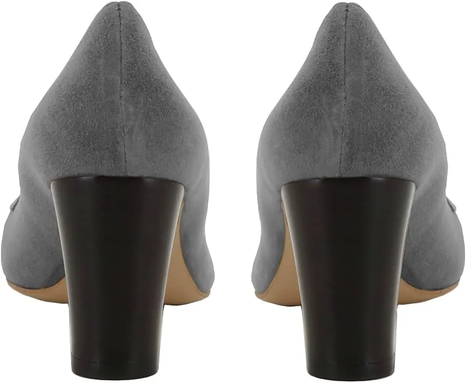 SHODENSE Women Chunky High Heel Loafers Pumps Suede Round Toe Slip On Loafers Heels 3 inch Block Heel Dress Shoes Pumps Comfort Office Ladies Penny Loafers Walking Retro Casual 4-11 M US