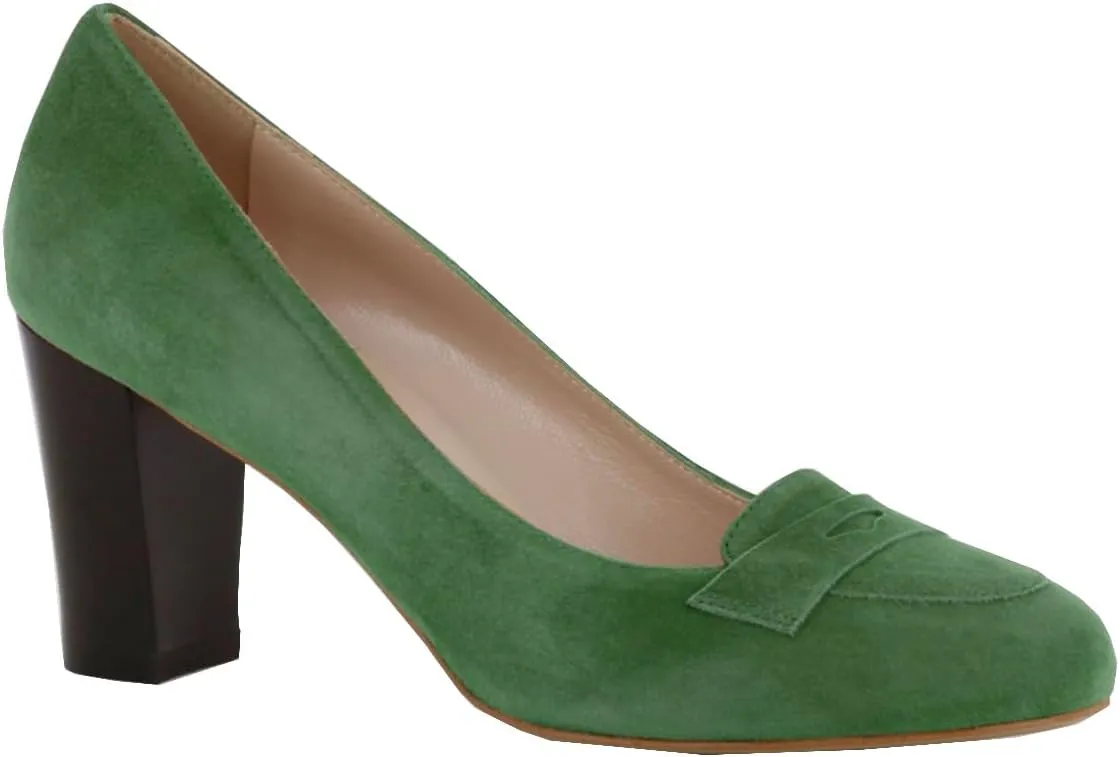 SHODENSE Women Chunky High Heel Loafers Pumps Suede Round Toe Slip On Loafers Heels 3 inch Block Heel Dress Shoes Pumps Comfort Office Ladies Penny Loafers Walking Retro Casual 4-11 M US