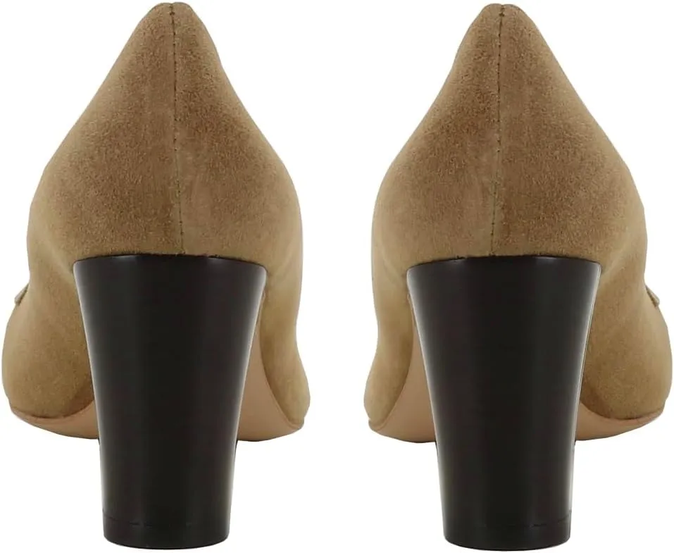 SHODENSE Women Chunky High Heel Loafers Pumps Suede Round Toe Slip On Loafers Heels 3 inch Block Heel Dress Shoes Pumps Comfort Office Ladies Penny Loafers Walking Retro Casual 4-11 M US