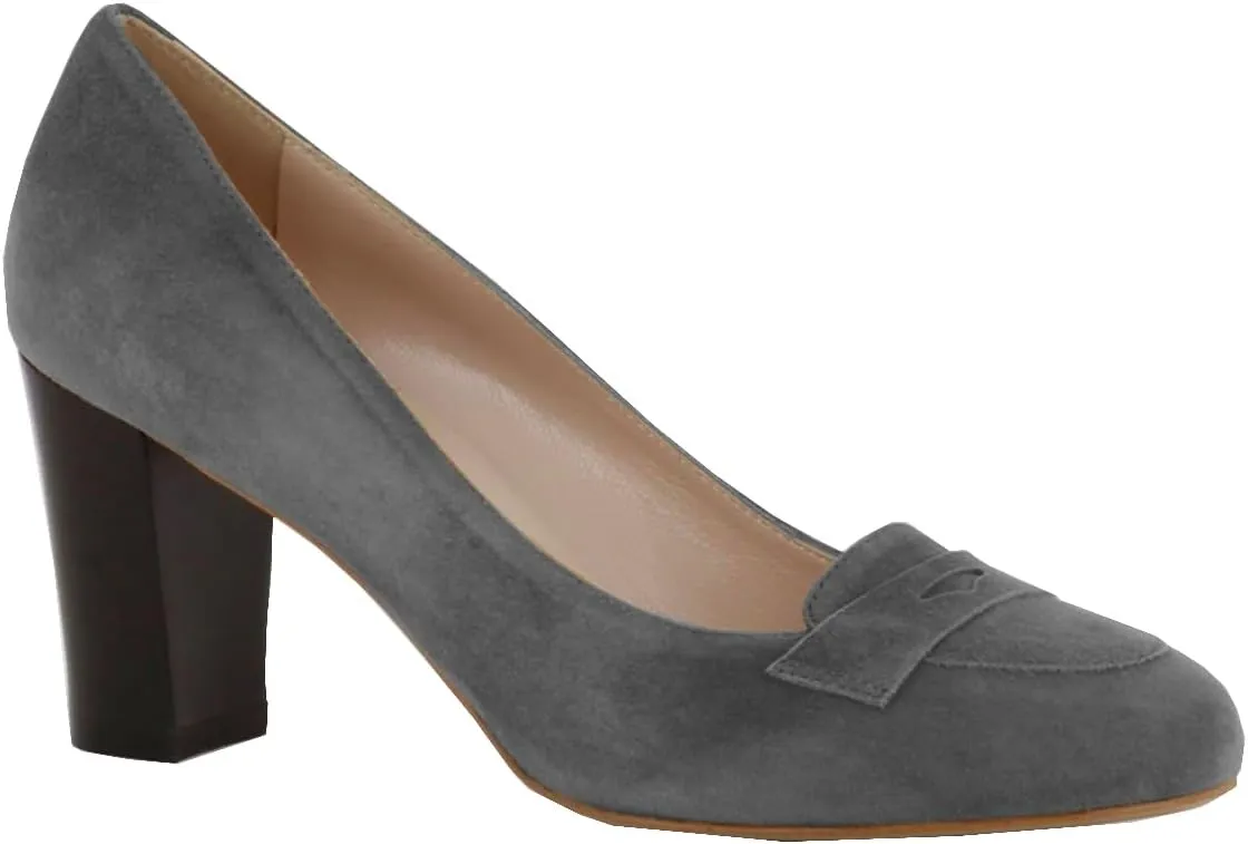 SHODENSE Women Chunky High Heel Loafers Pumps Suede Round Toe Slip On Loafers Heels 3 inch Block Heel Dress Shoes Pumps Comfort Office Ladies Penny Loafers Walking Retro Casual 4-11 M US