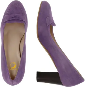 SHODENSE Women Chunky High Heel Loafers Pumps Suede Round Toe Slip On Loafers Heels 3 inch Block Heel Dress Shoes Pumps Comfort Office Ladies Penny Loafers Walking Retro Casual 4-11 M US