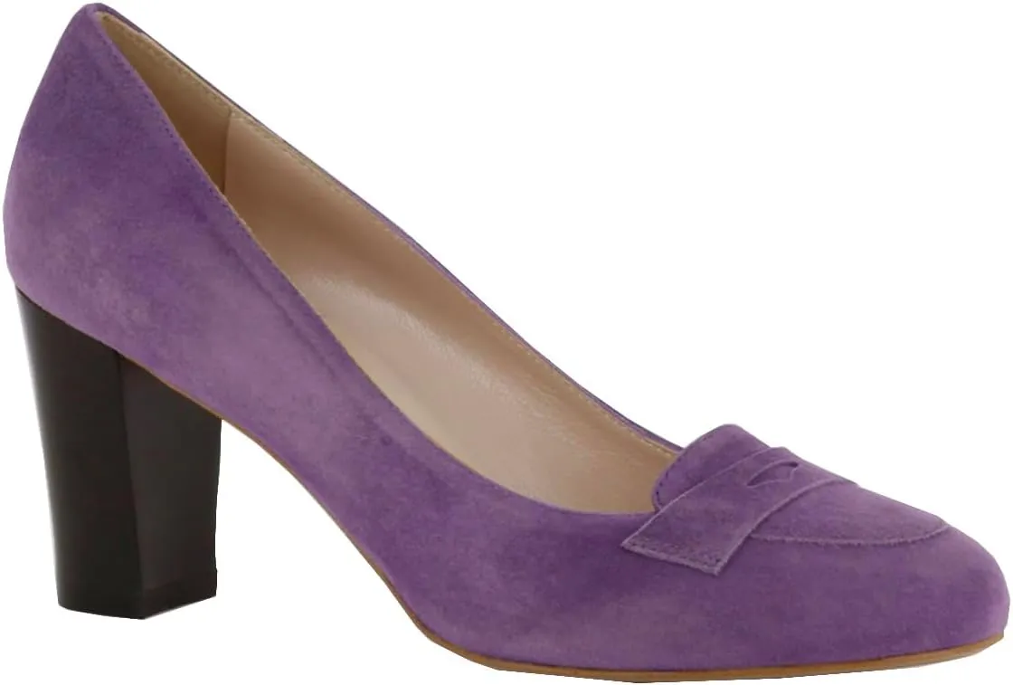 SHODENSE Women Chunky High Heel Loafers Pumps Suede Round Toe Slip On Loafers Heels 3 inch Block Heel Dress Shoes Pumps Comfort Office Ladies Penny Loafers Walking Retro Casual 4-11 M US