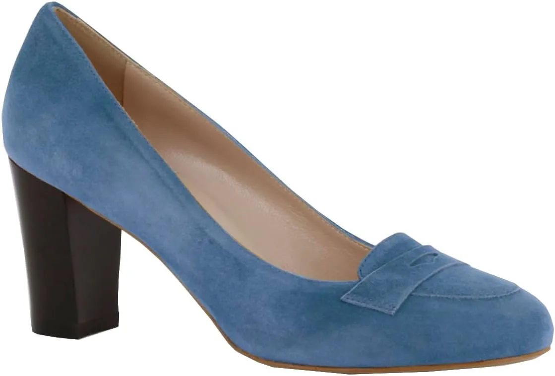 SHODENSE Women Chunky High Heel Loafers Pumps Suede Round Toe Slip On Loafers Heels 3 inch Block Heel Dress Shoes Pumps Comfort Office Ladies Penny Loafers Walking Retro Casual 4-11 M US