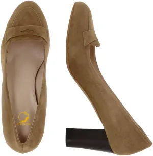 SHODENSE Women Chunky High Heel Loafers Pumps Suede Round Toe Slip On Loafers Heels 3 inch Block Heel Dress Shoes Pumps Comfort Office Ladies Penny Loafers Walking Retro Casual 4-11 M US