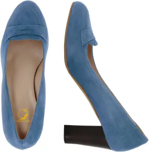 SHODENSE Women Chunky High Heel Loafers Pumps Suede Round Toe Slip On Loafers Heels 3 inch Block Heel Dress Shoes Pumps Comfort Office Ladies Penny Loafers Walking Retro Casual 4-11 M US