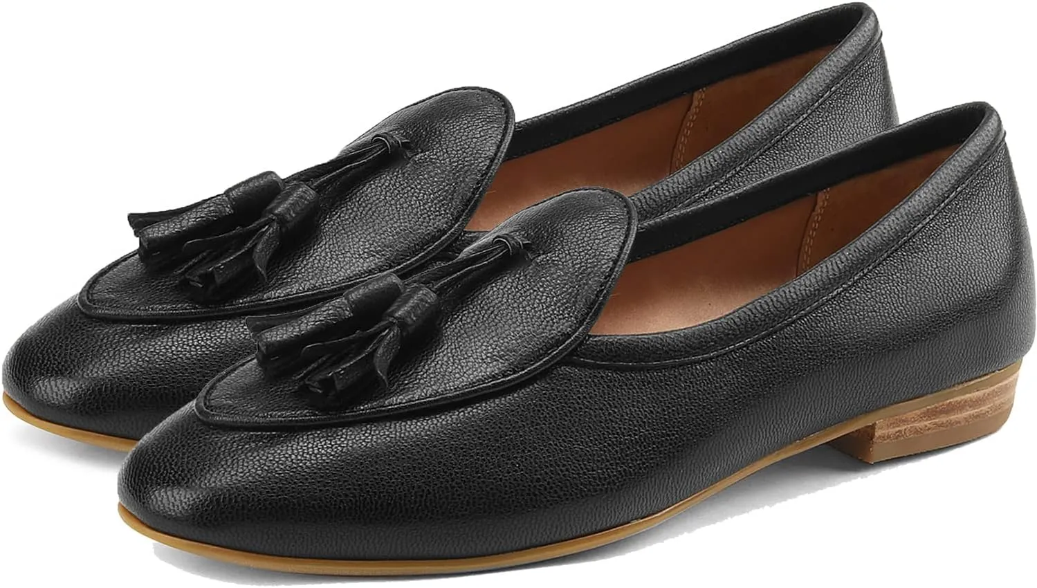 SHODENSE Women Low Chunky Heel Loafer Flats Suede Tassel Slip On Penny Loafers Round Closed Toe Block Heels Flat Shoes Comfortable Pointed Toe Ballet Flats Office Work Driver Flats Smoking 4-11 M US