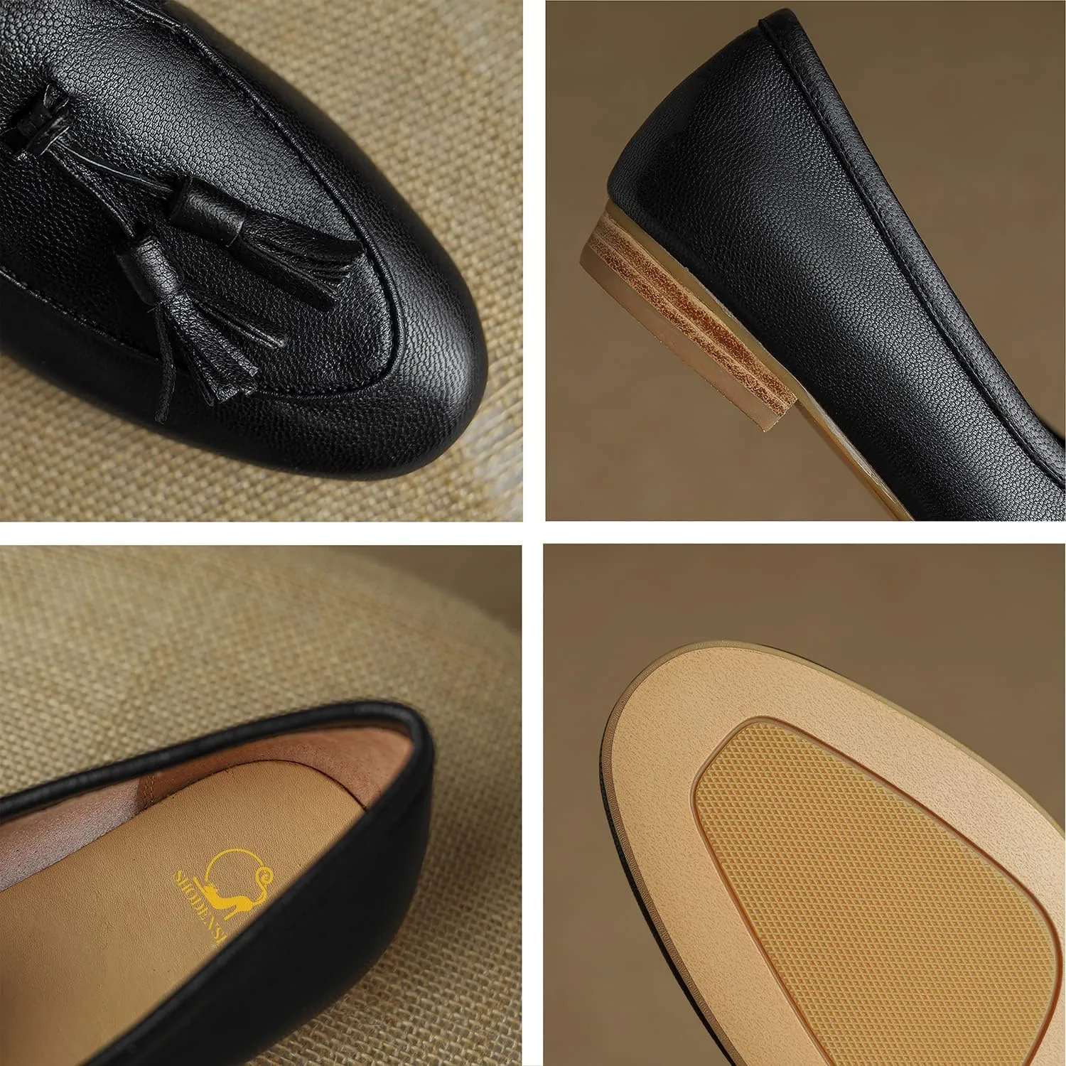 SHODENSE Women Low Chunky Heel Loafer Flats Suede Tassel Slip On Penny Loafers Round Closed Toe Block Heels Flat Shoes Comfortable Pointed Toe Ballet Flats Office Work Driver Flats Smoking 4-11 M US