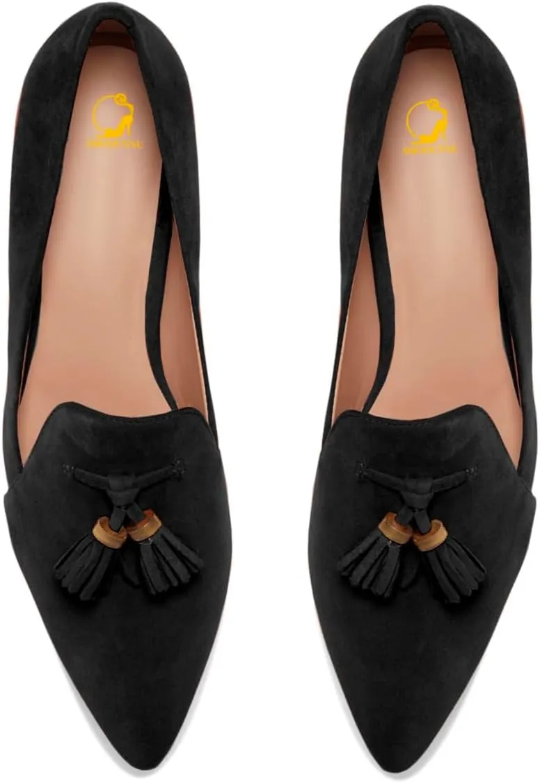 SHODENSE Women Tassel Loafer Flats Suede Slip On Pointed Closed Toe Flat Penny Loafers Dressy Ballerina Flats 4-11 M US