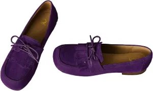 SHODENSE Women Vintage Bow Flats Square Closed Toe Suede Loafer Flats Slip On Low Chunky Block Heel Oxford Loafer Shoes Wingtip Bow-Tie Flat Penny Loafers Comfort Office Work Flats Driver 4-11 M US