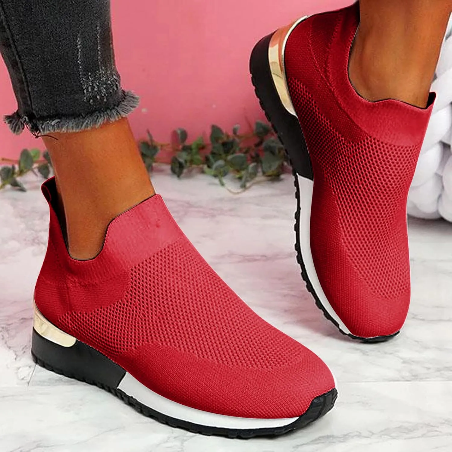 Slip On Casual Shoes Womens White Sneakers Casual Slip On Shoes Women Round Toe Slip On Casual Women Loafers Shoes for Work Womens Walking Sneakers Wide Width