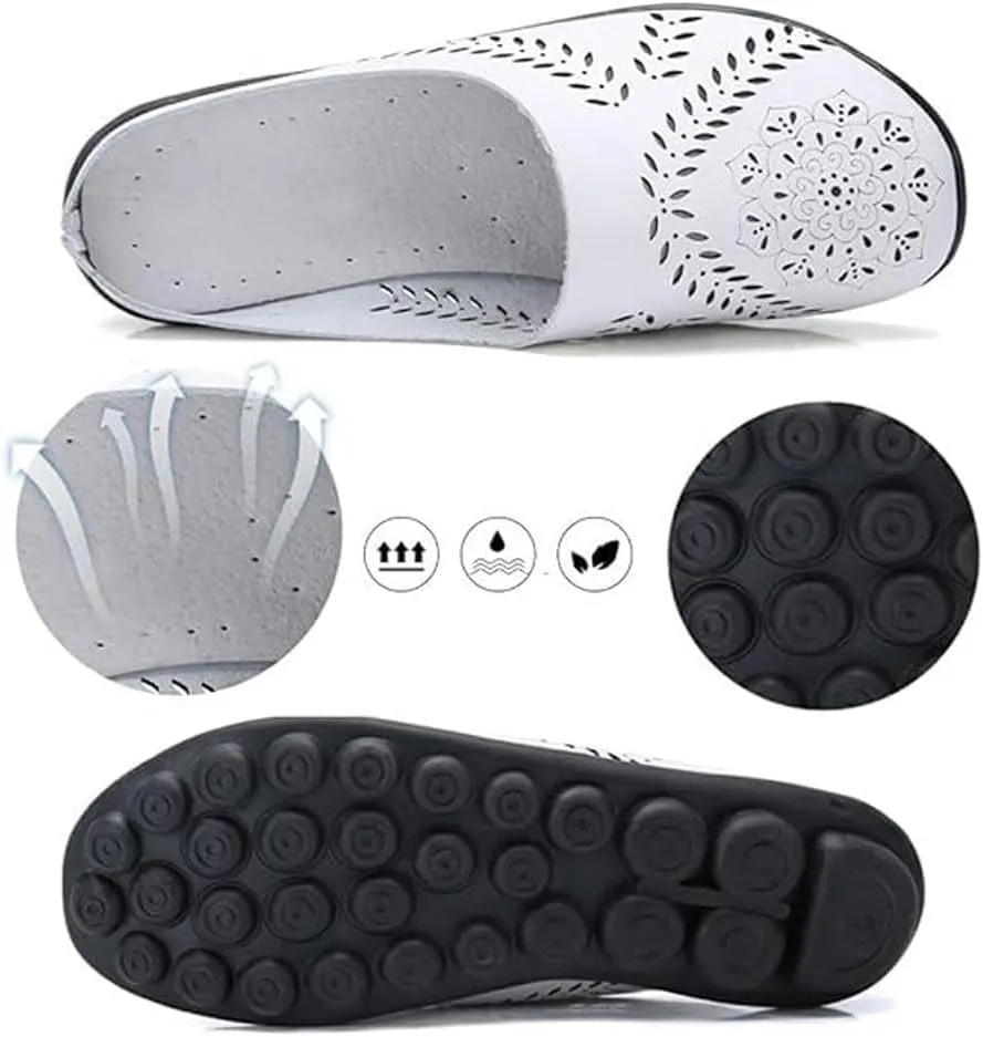 Slip On Mules for Womens 2025, Summer Casual Sandals Shoes Hollow Slip Clogs Close Toe Breathable Flat Loafers Outdoor Comfortable Dressy Platform Slipper Work Office Fashion Shoes Slippers