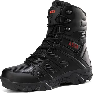 Tactical Boots Men Leather Side Zip Military Lightweight Combat Desert Boots