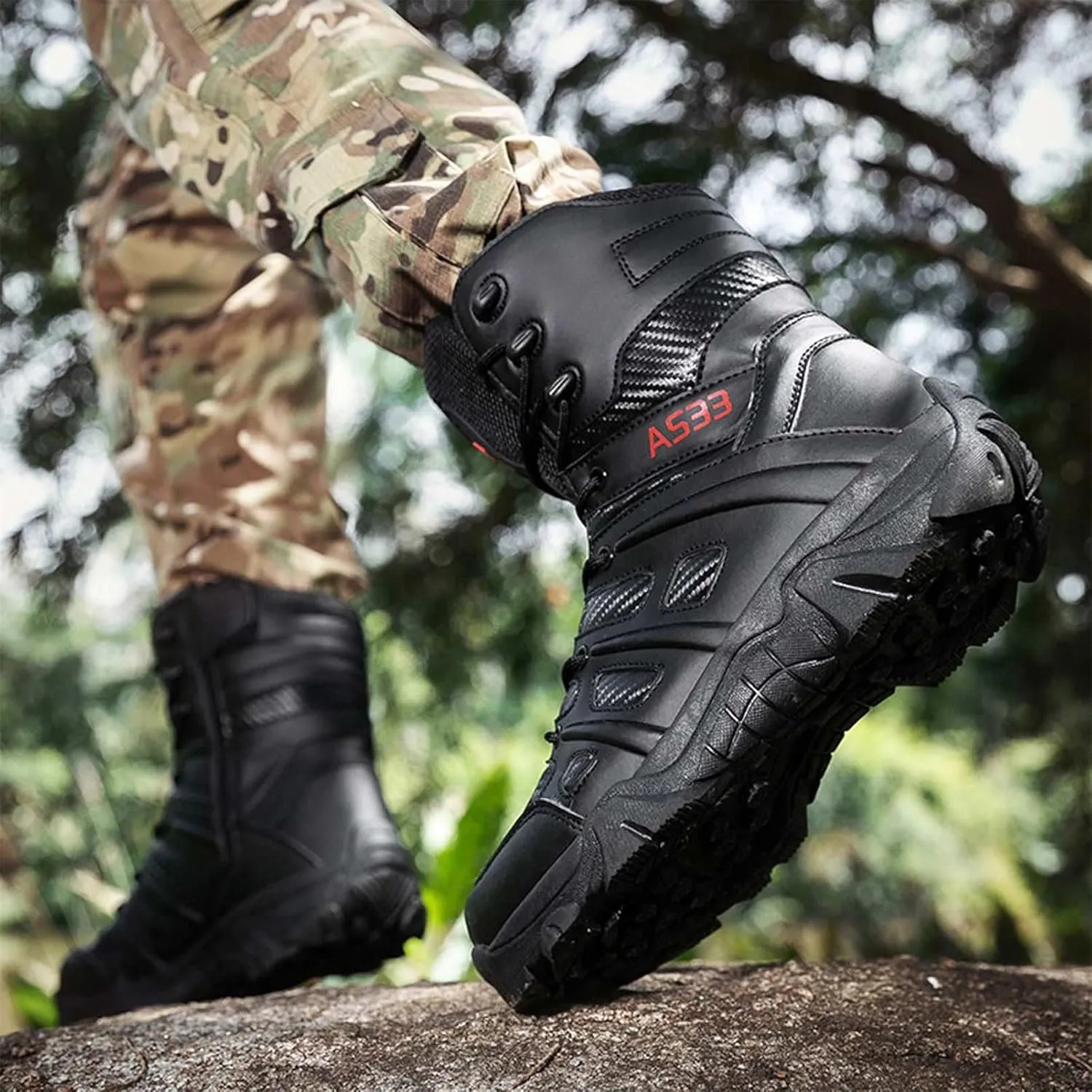 Tactical Boots Men Leather Side Zip Military Lightweight Combat Desert Boots