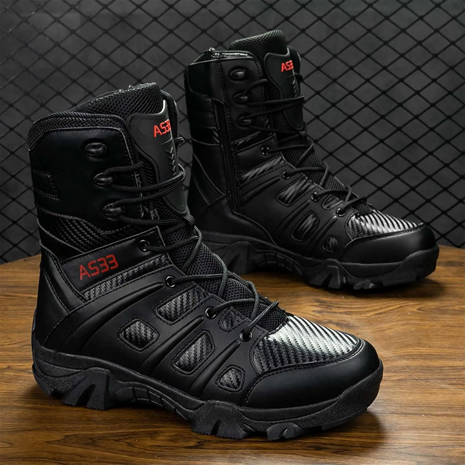 Tactical Boots Men Leather Side Zip Military Lightweight Combat Desert Boots