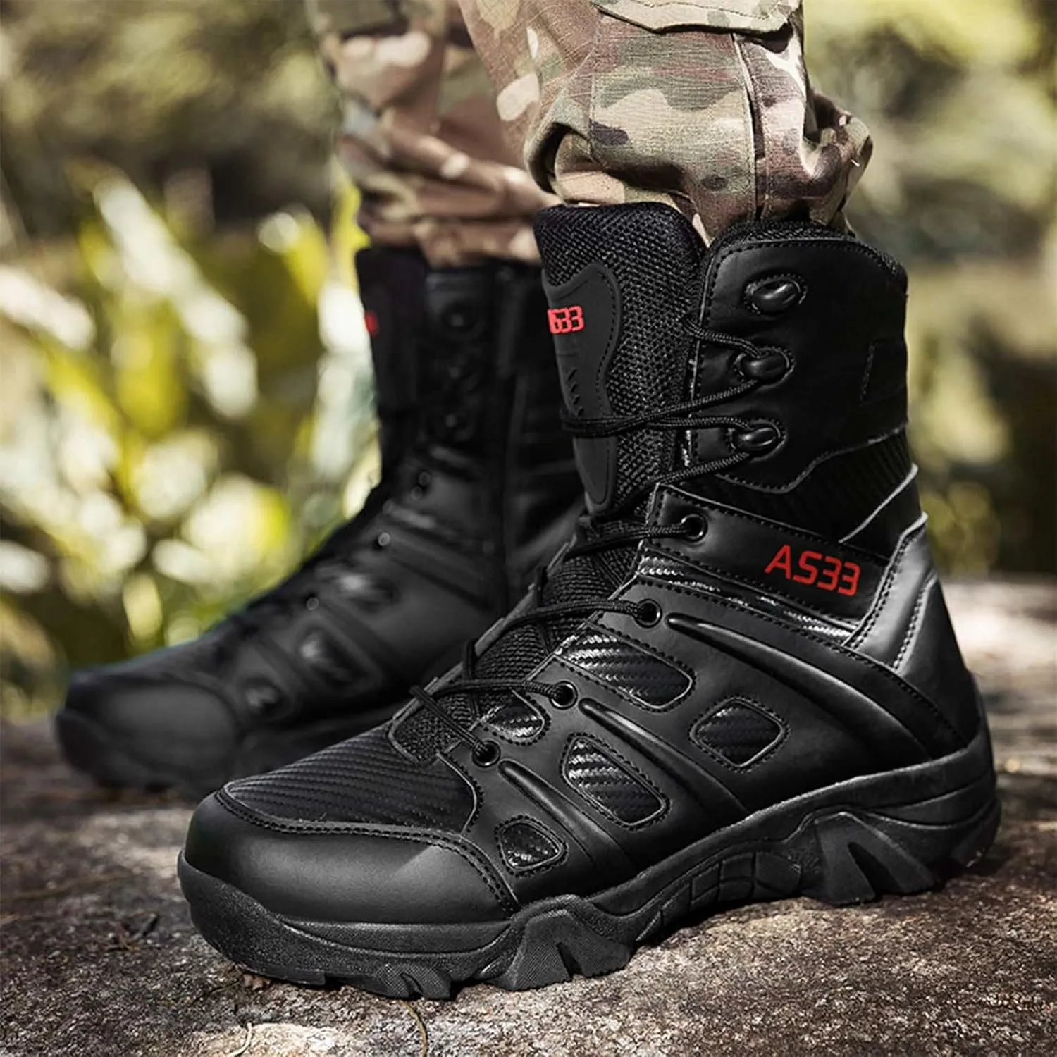 Tactical Boots Men Leather Side Zip Military Lightweight Combat Desert Boots