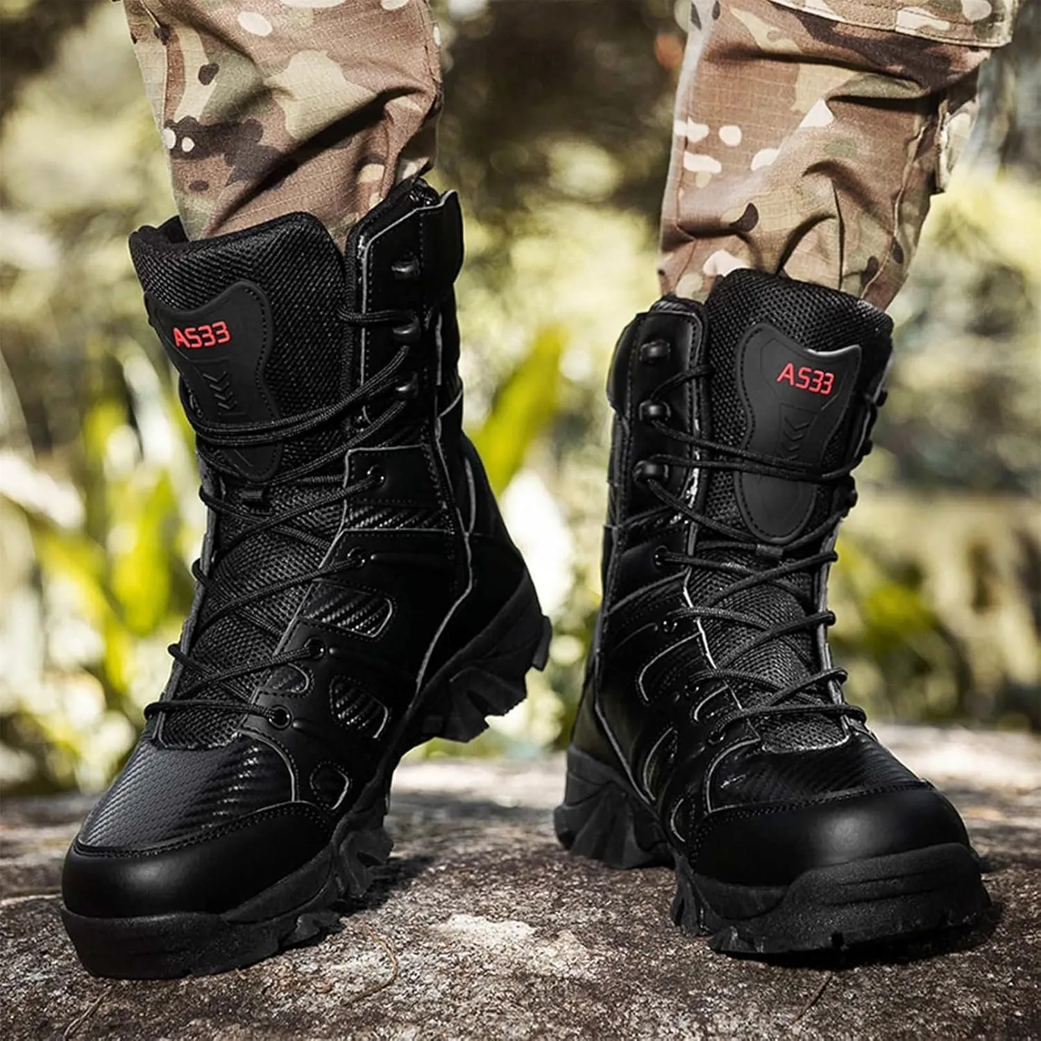 Tactical Boots Men Leather Side Zip Military Lightweight Combat Desert Boots