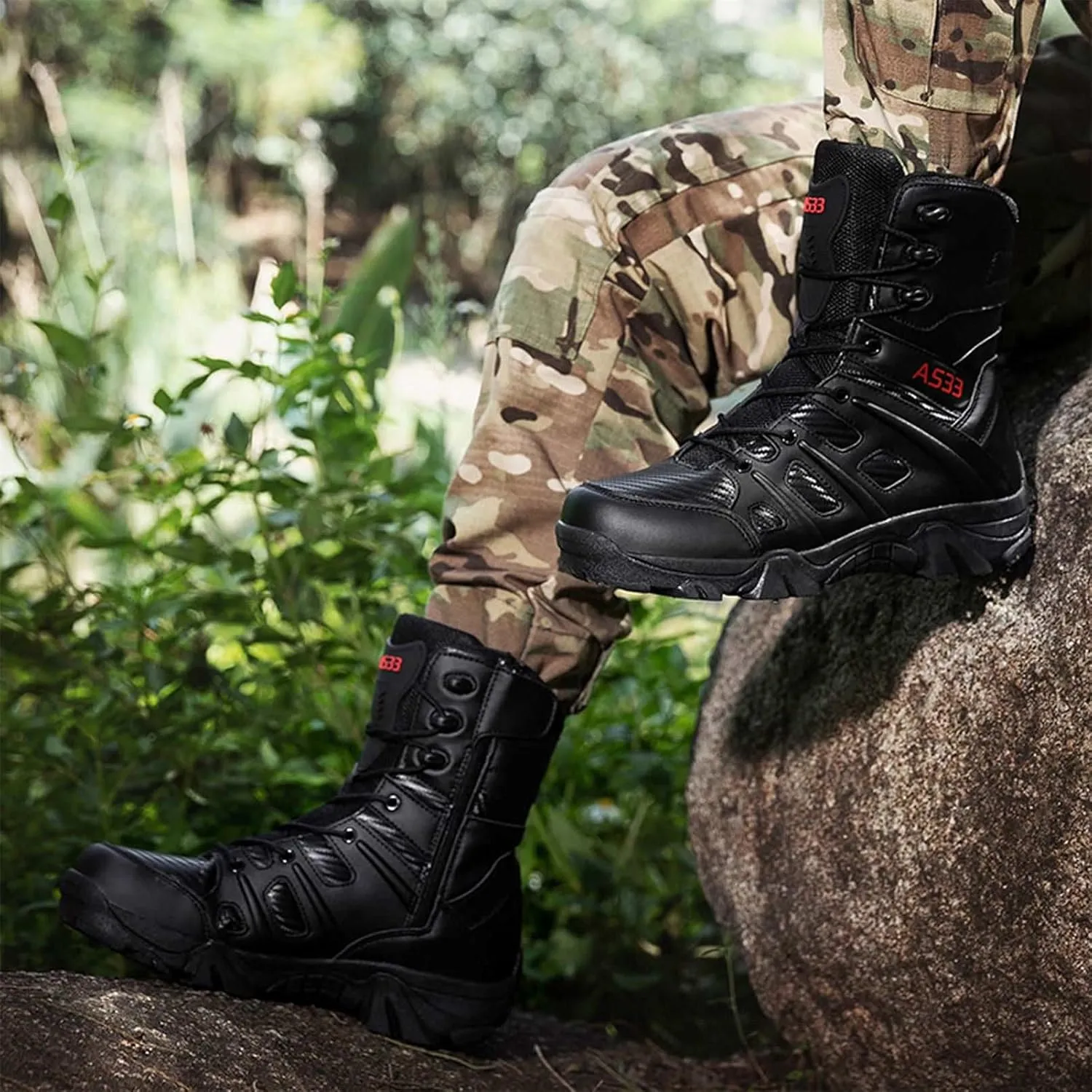 Tactical Boots Men Leather Side Zip Military Lightweight Combat Desert Boots